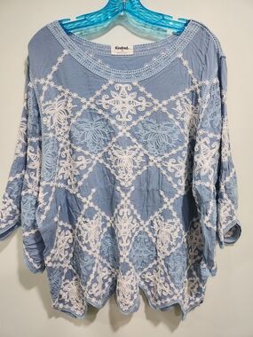 Kindred Blue Embroidered Tunic Blouse